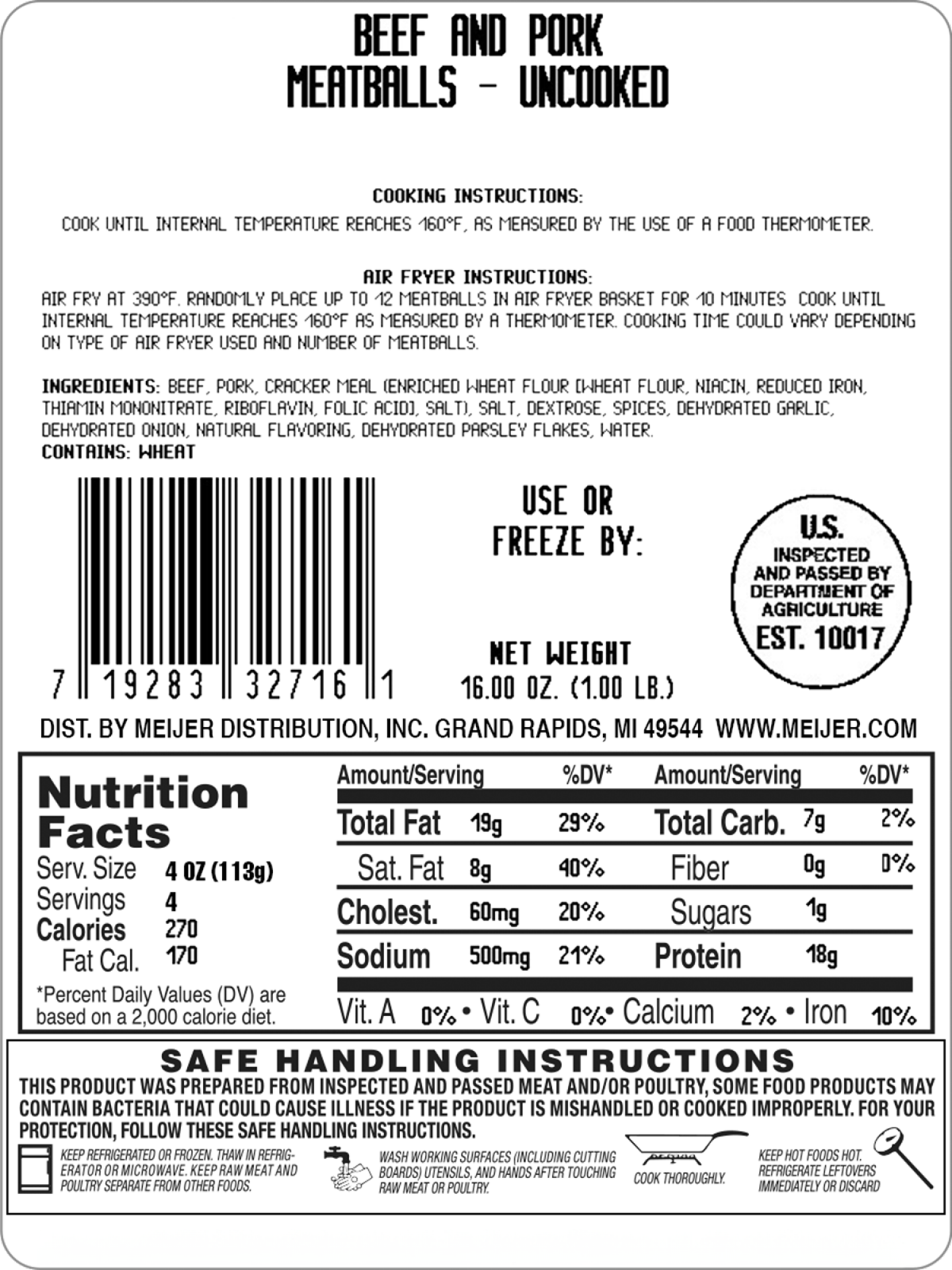 slide 2 of 2, FRESH FROM MEIJER Fresh Beef/Pork Meatballs, 12 Meatballs, 1 lb