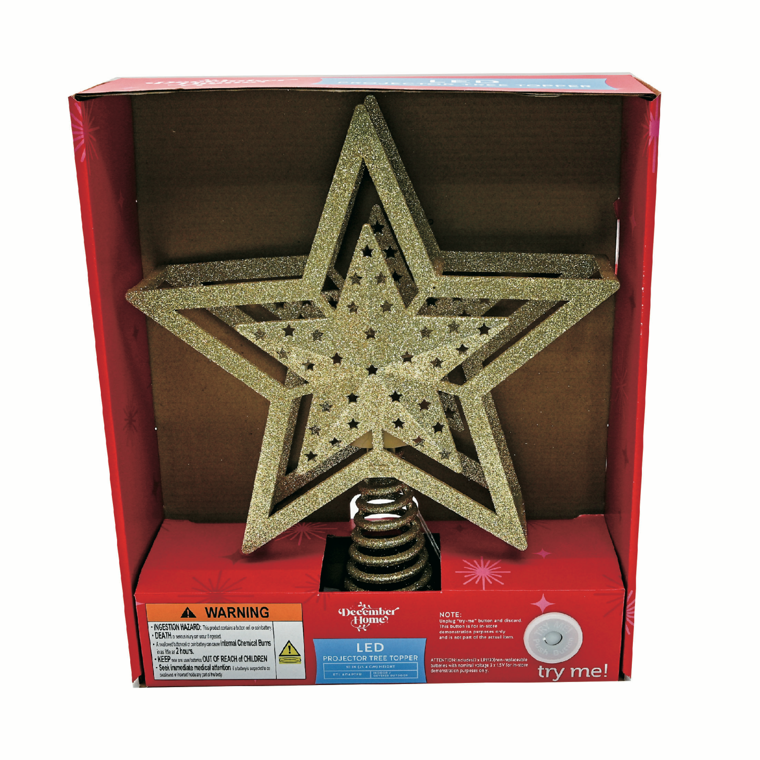 slide 4 of 5, December Home LED Projector Tree Topper, 10 Inch / 3 Count, Assorted Styles, 3 ct