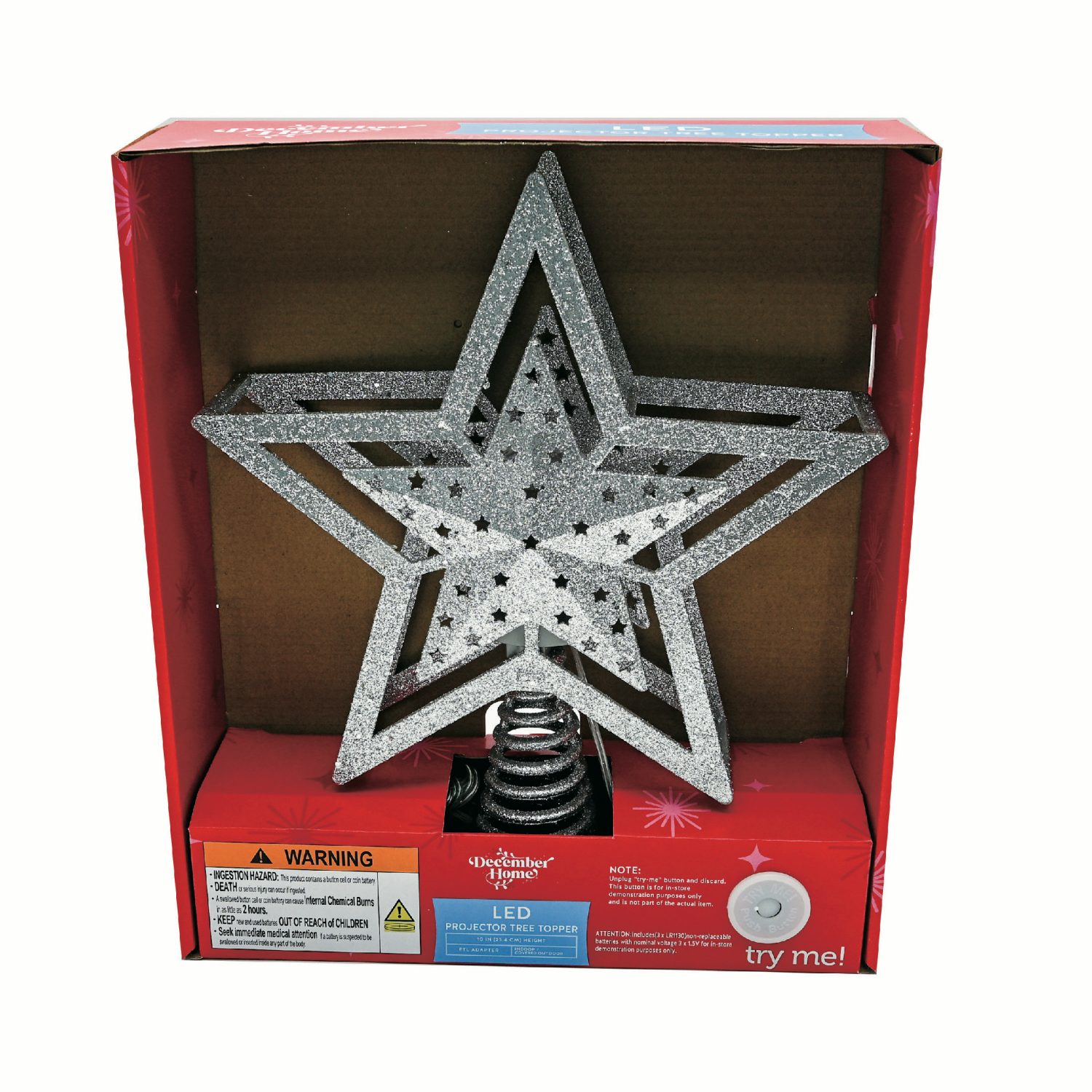 slide 5 of 5, December Home LED Projector Tree Topper, 10 Inch / 3 Count, Assorted Styles, 3 ct