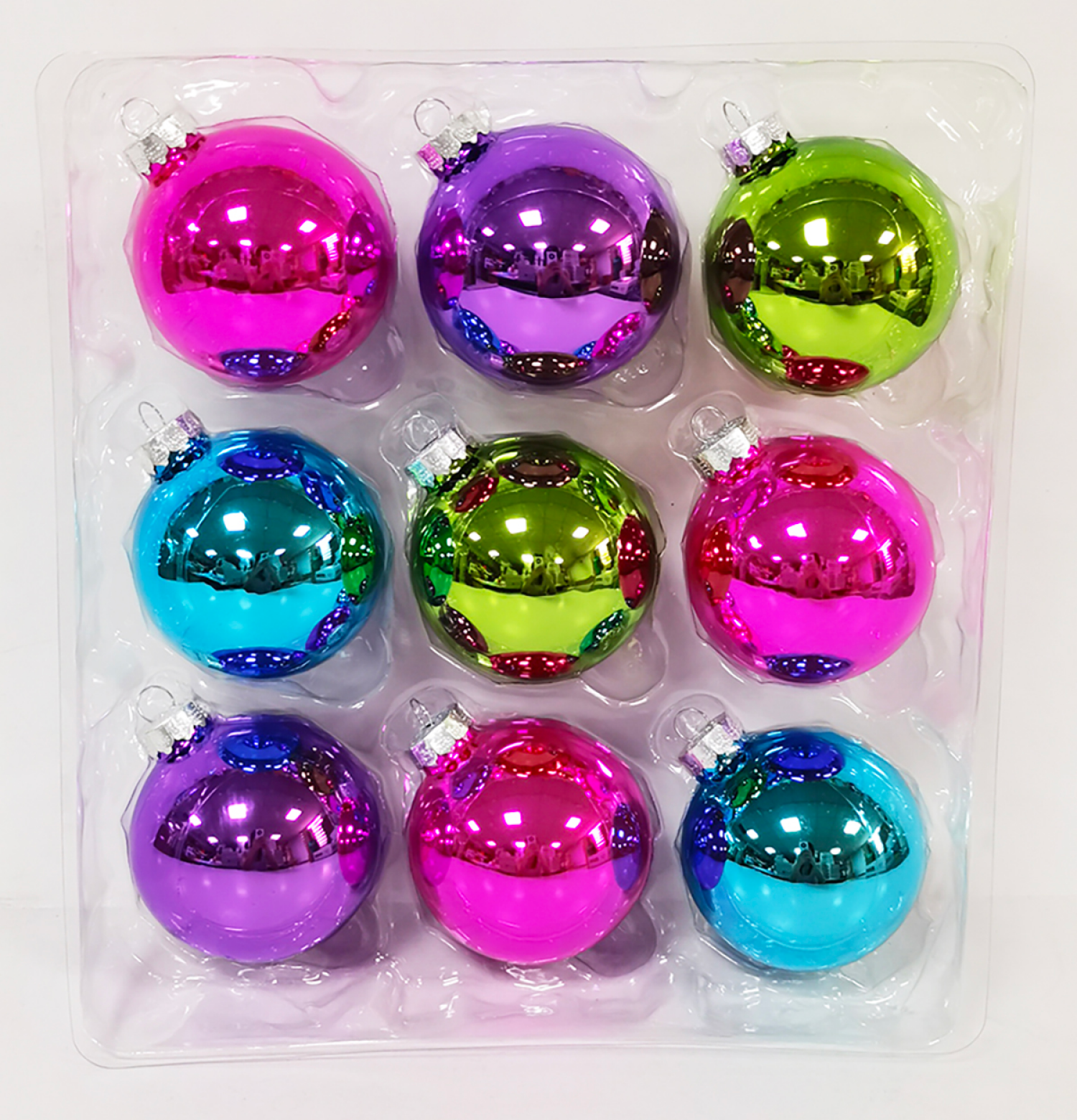 slide 2 of 3, December Home Ornaments Ball Glass, Brights, 9 ct, 9 ct