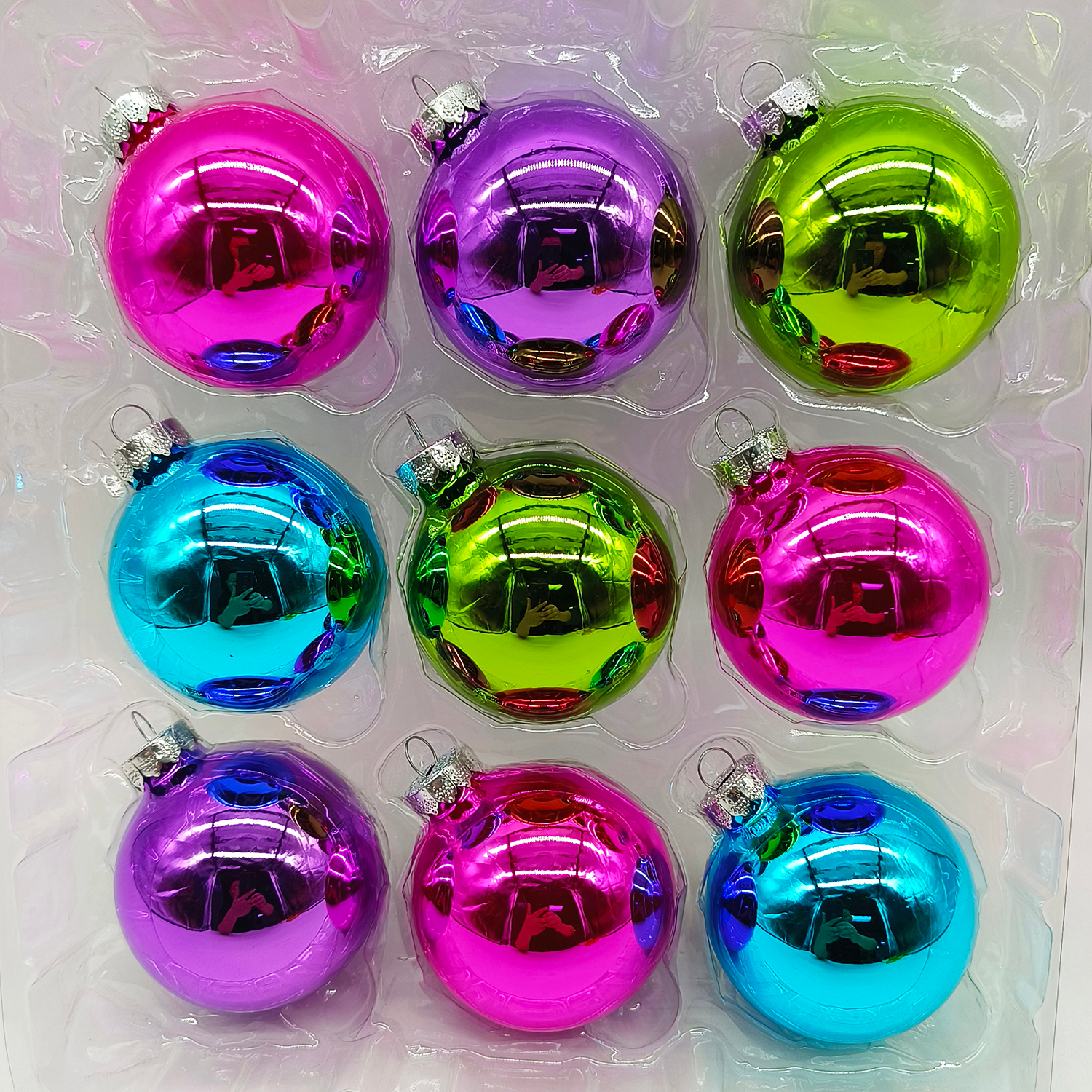 slide 1 of 3, December Home Ornaments Ball Glass, Brights, 9 ct, 9 ct
