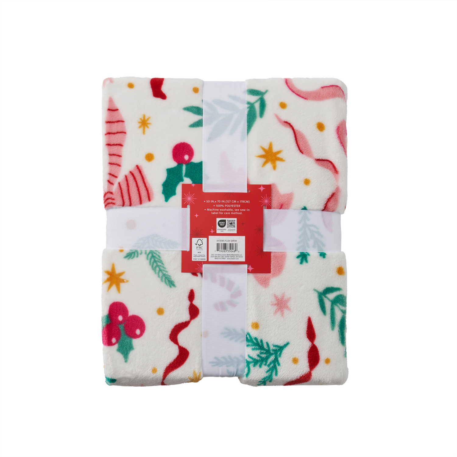 slide 2 of 6, December Home Bows Plush Throw, 50 In X 70 In, 50 inx70 in