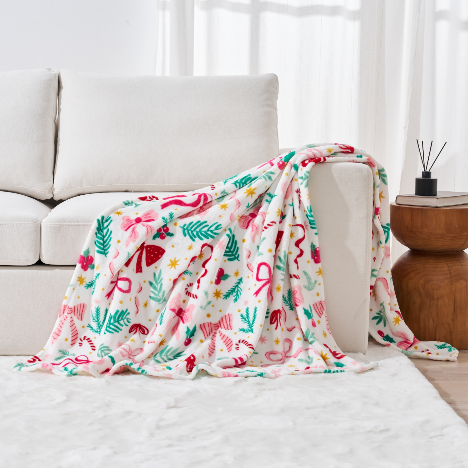 slide 5 of 6, December Home Bows Plush Throw, 50 In X 70 In, 50 inx70 in