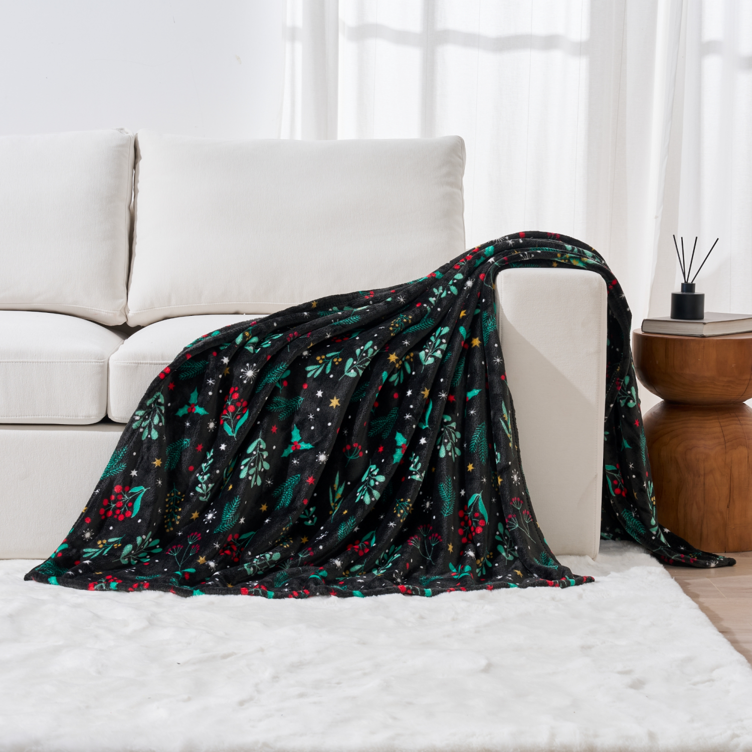 slide 5 of 6, December Home Botanical Plush Throw, 50 In X 70 In, 50 inx70 in