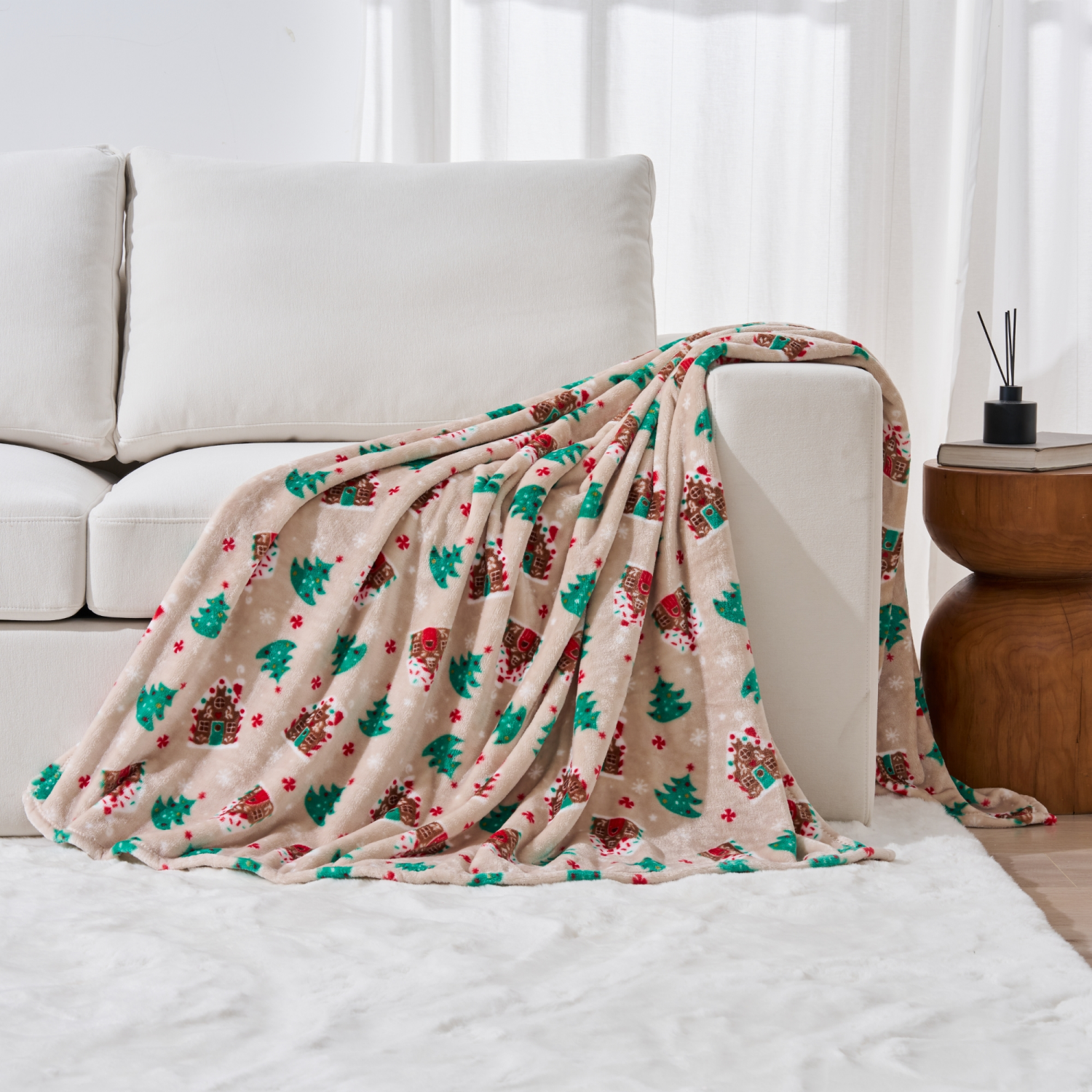 slide 5 of 6, December Home Gingerbread Lane Plush Throw, 50 In X 70 In, 50 inx70 in