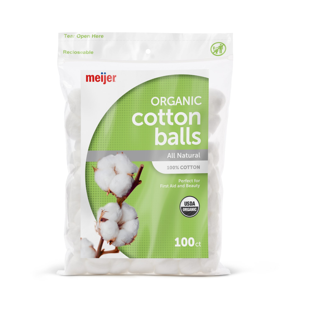 slide 1 of 2, Meijer Organic Cotton Balls, 100 ct