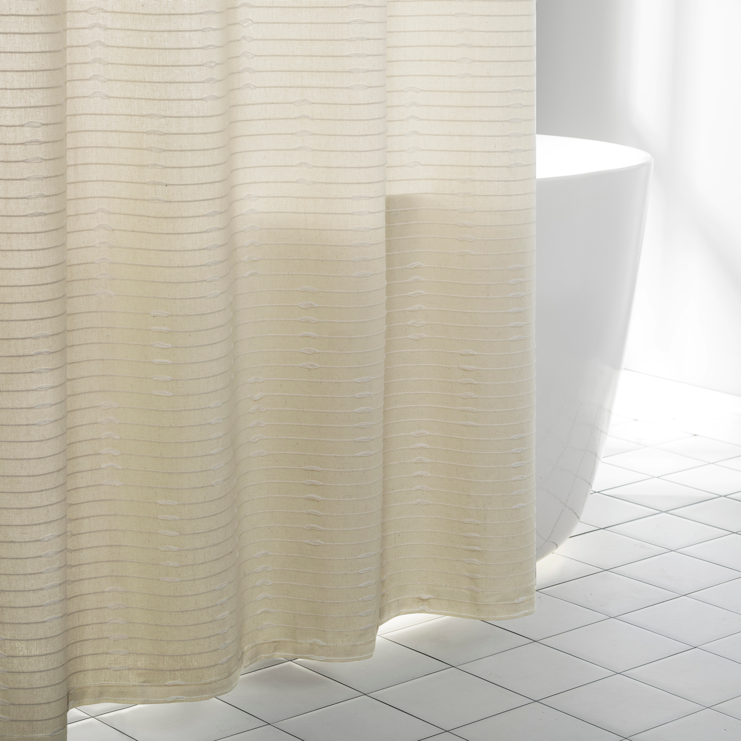 slide 2 of 6, Room & Retreat Aero Woven Stripe Fabric Shower Curtain , 70 in x 72 in, Cream, 70 x 72 