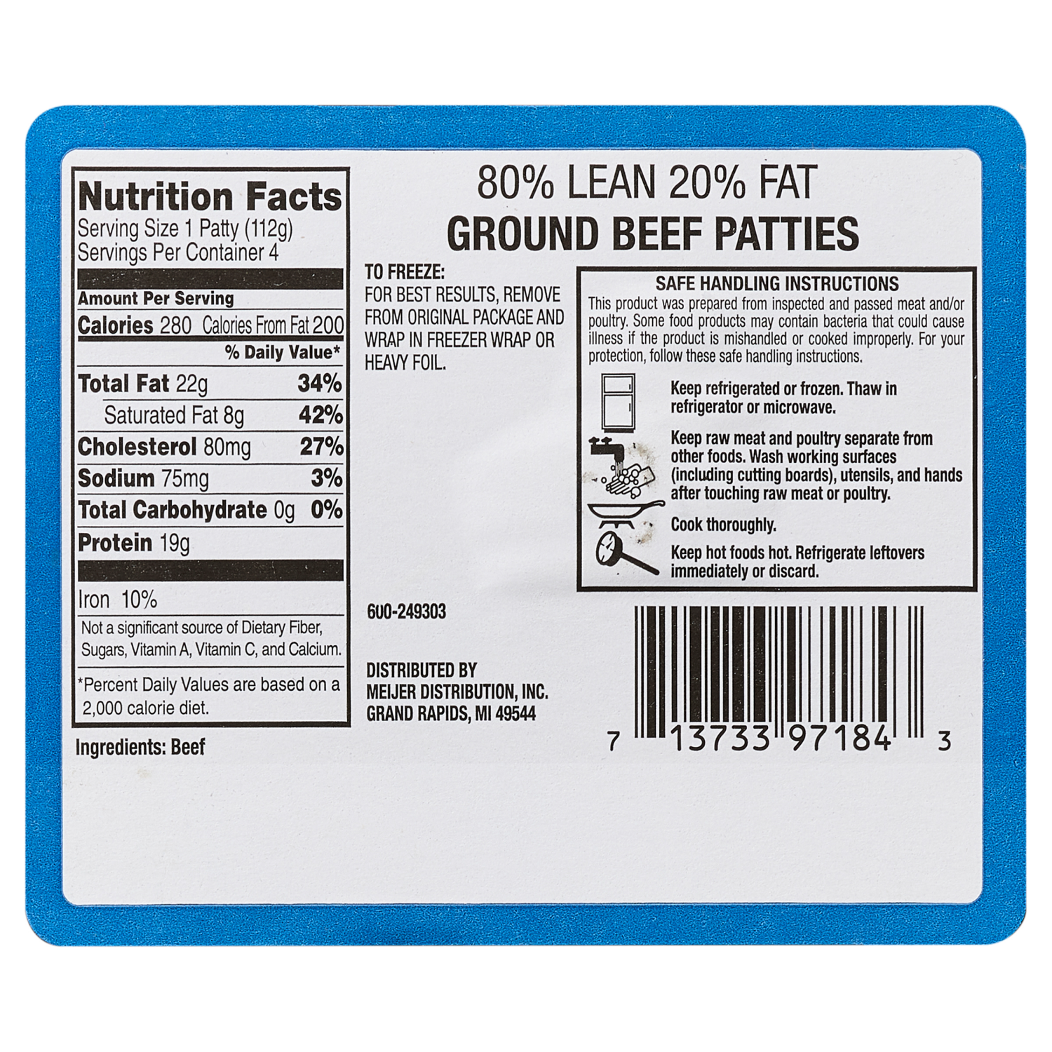 slide 2 of 2, Fresh From Meijer 80/20 Ground Beef Patties, 4 ct