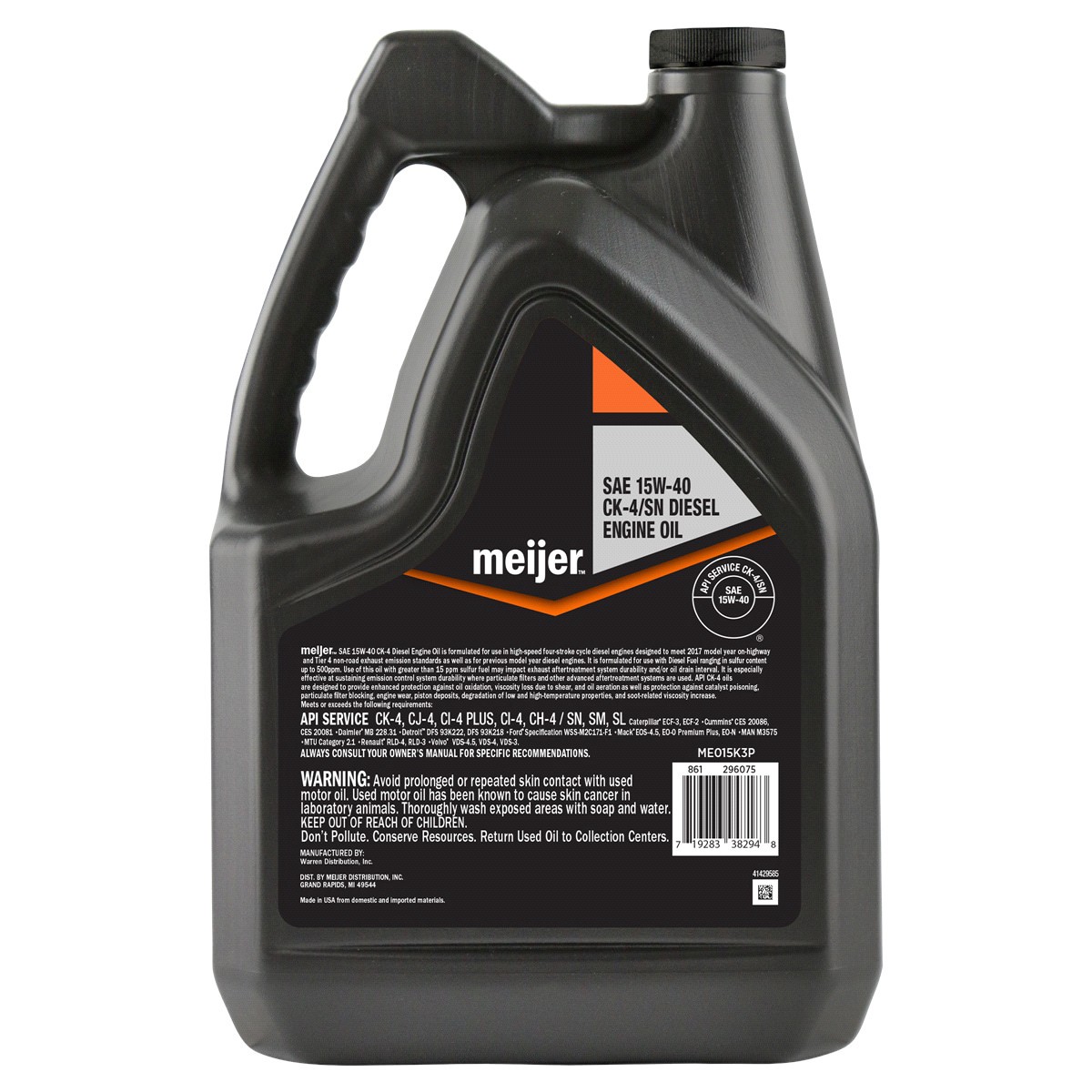 slide 2 of 2, Meijer SAE 15W-40 Diesel Engine oil CK-4/SN, 1 gal