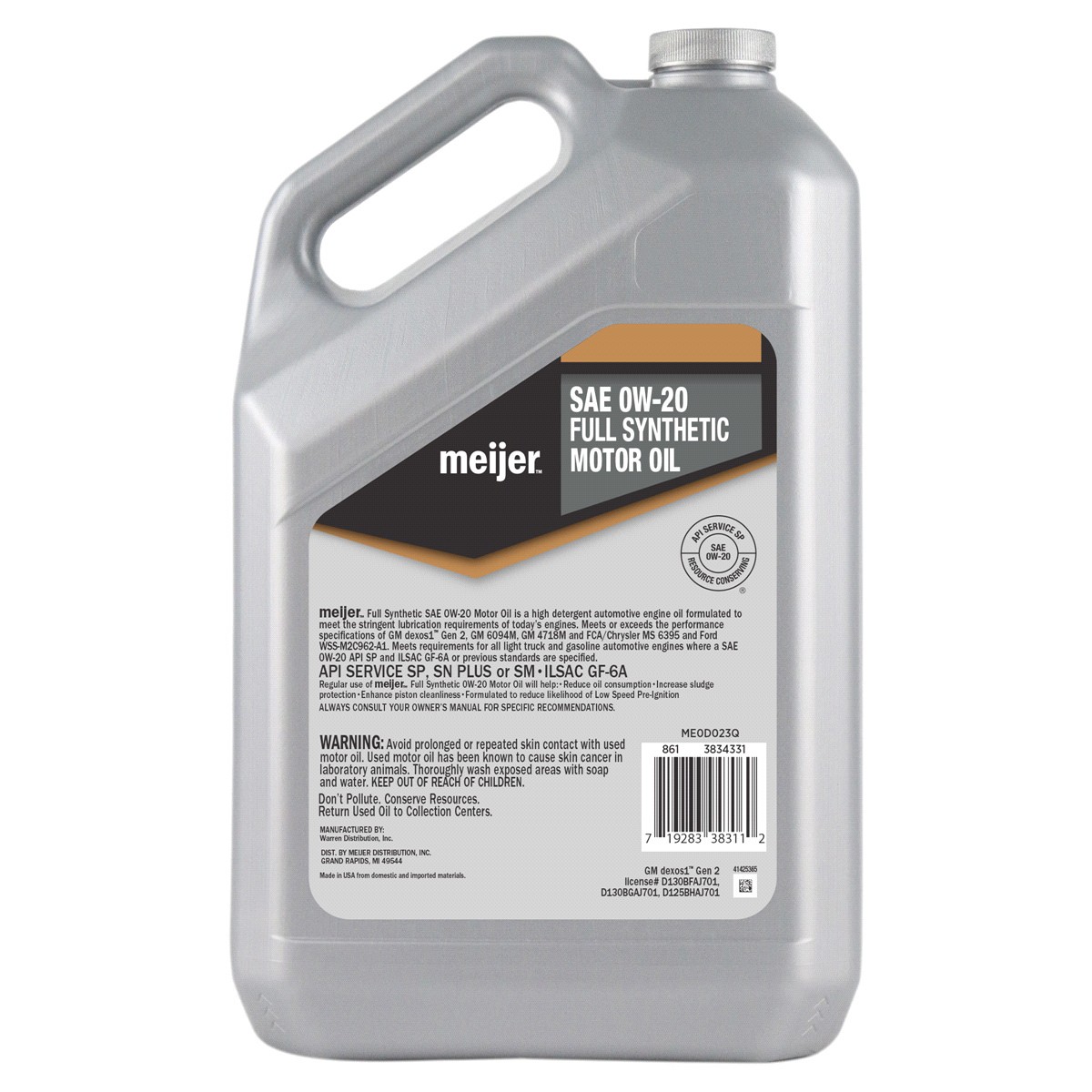 slide 2 of 2, Meijer Full Synthetic OW-20 dexos, 1 5 quarts