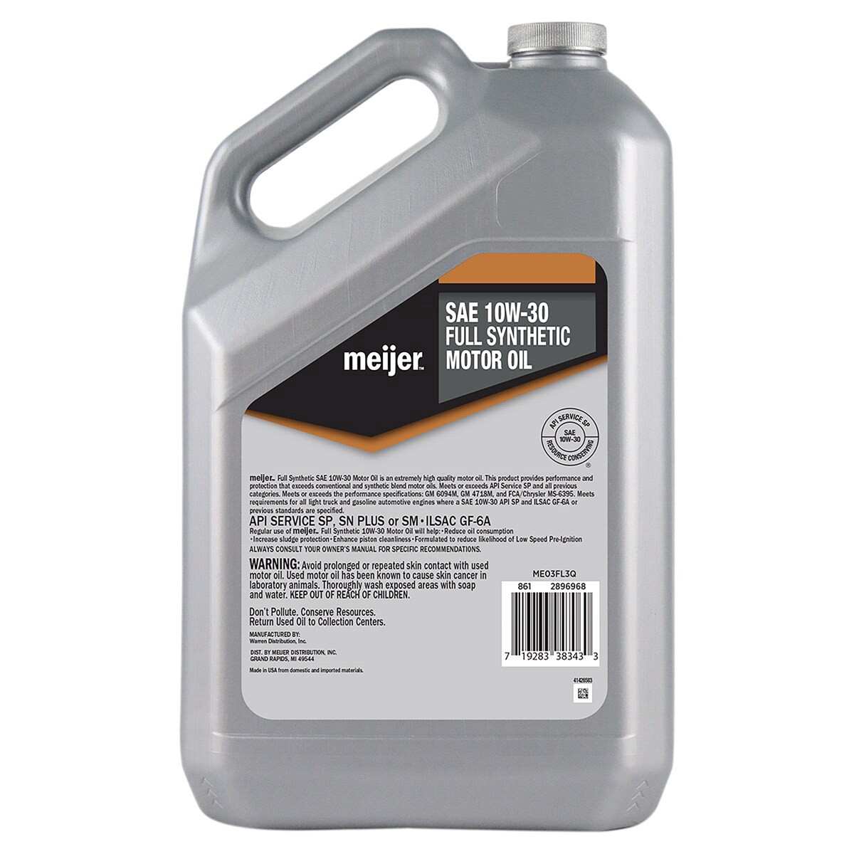 slide 2 of 2, Meijer Full Synthetic 10W, 30 5 quarts