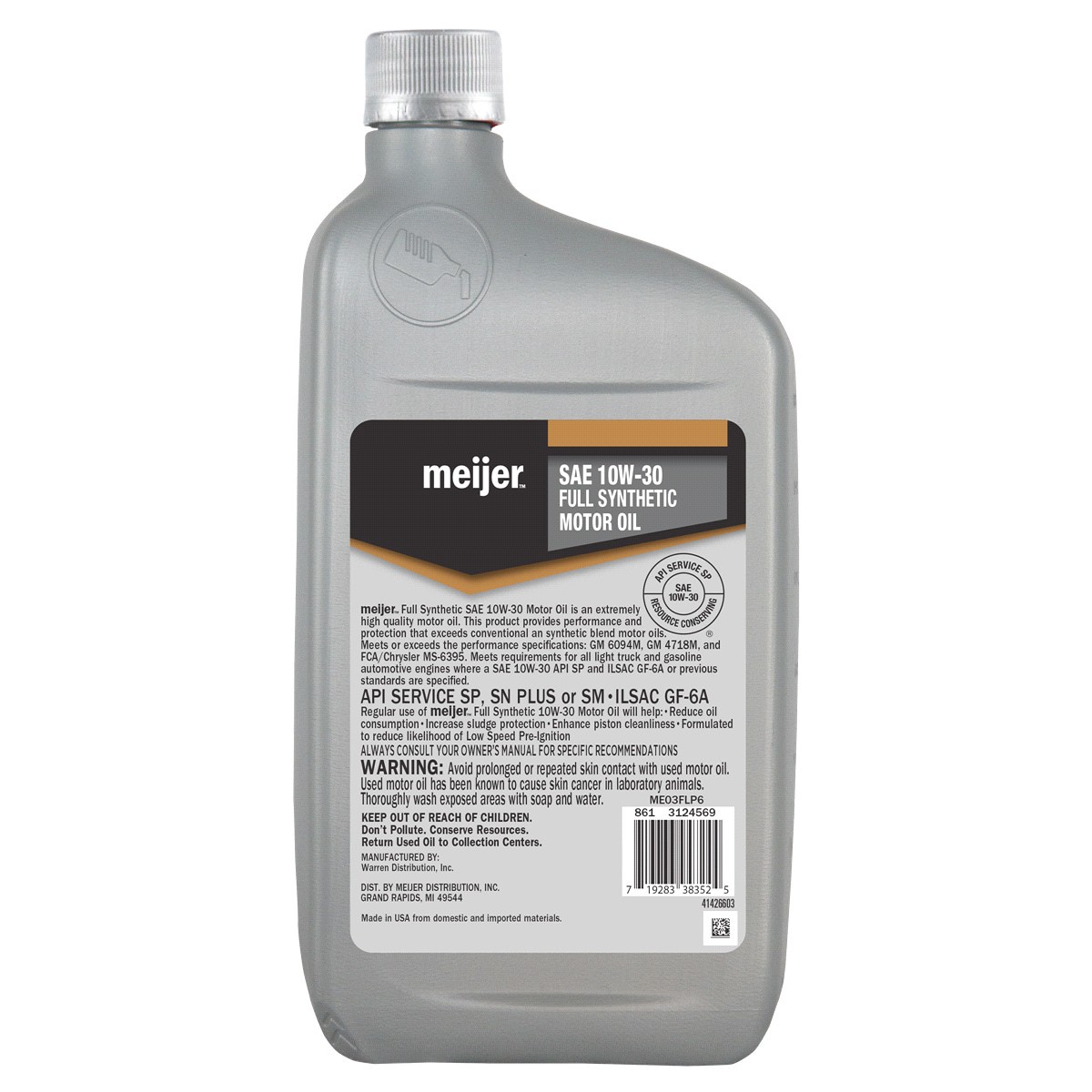 slide 2 of 2, Meijer Full Synthetic 10W30, 1 qt