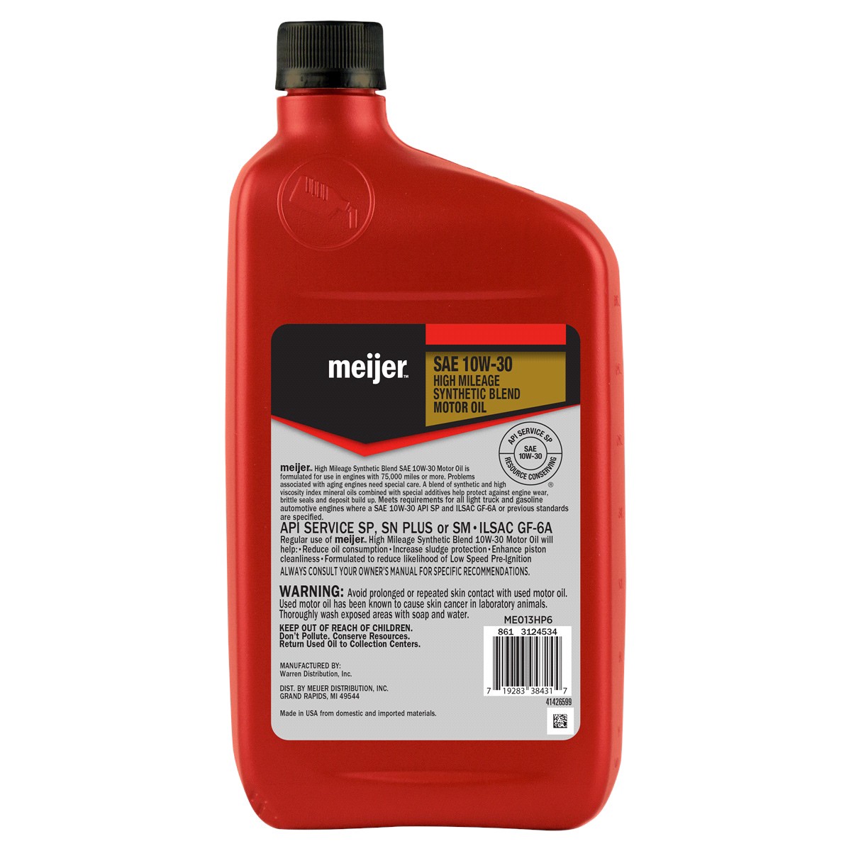 slide 2 of 2, Meijer High Mileage 10W-30 Motor Oil, Synthetic Blend, 1 qt