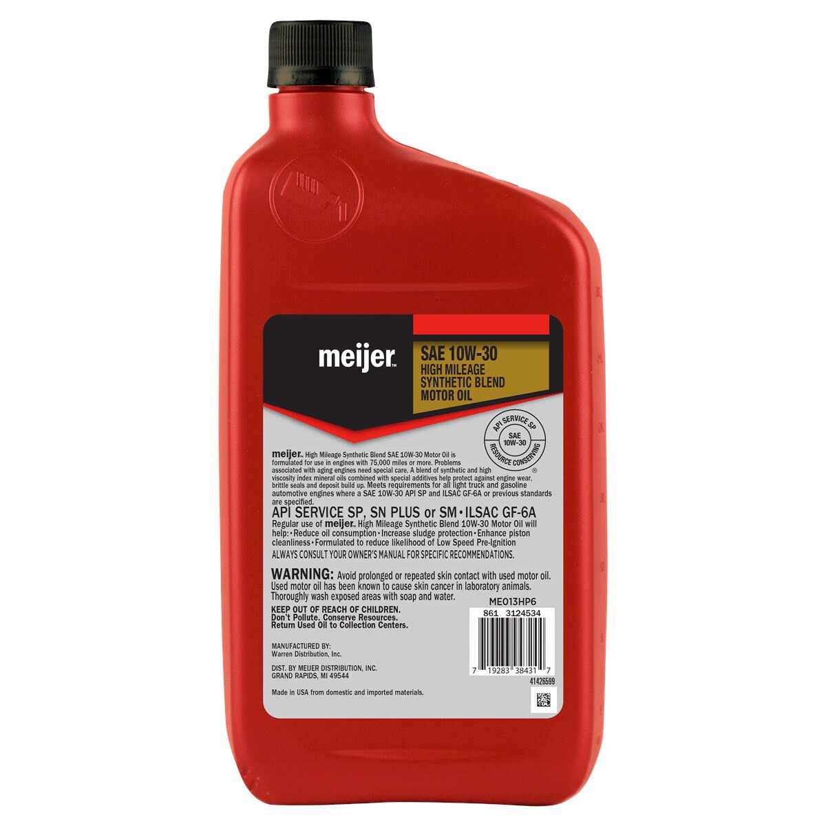 slide 2 of 2, Meijer High Mileage 10W-30 Motor Oil, Synthetic Blend, 1 qt