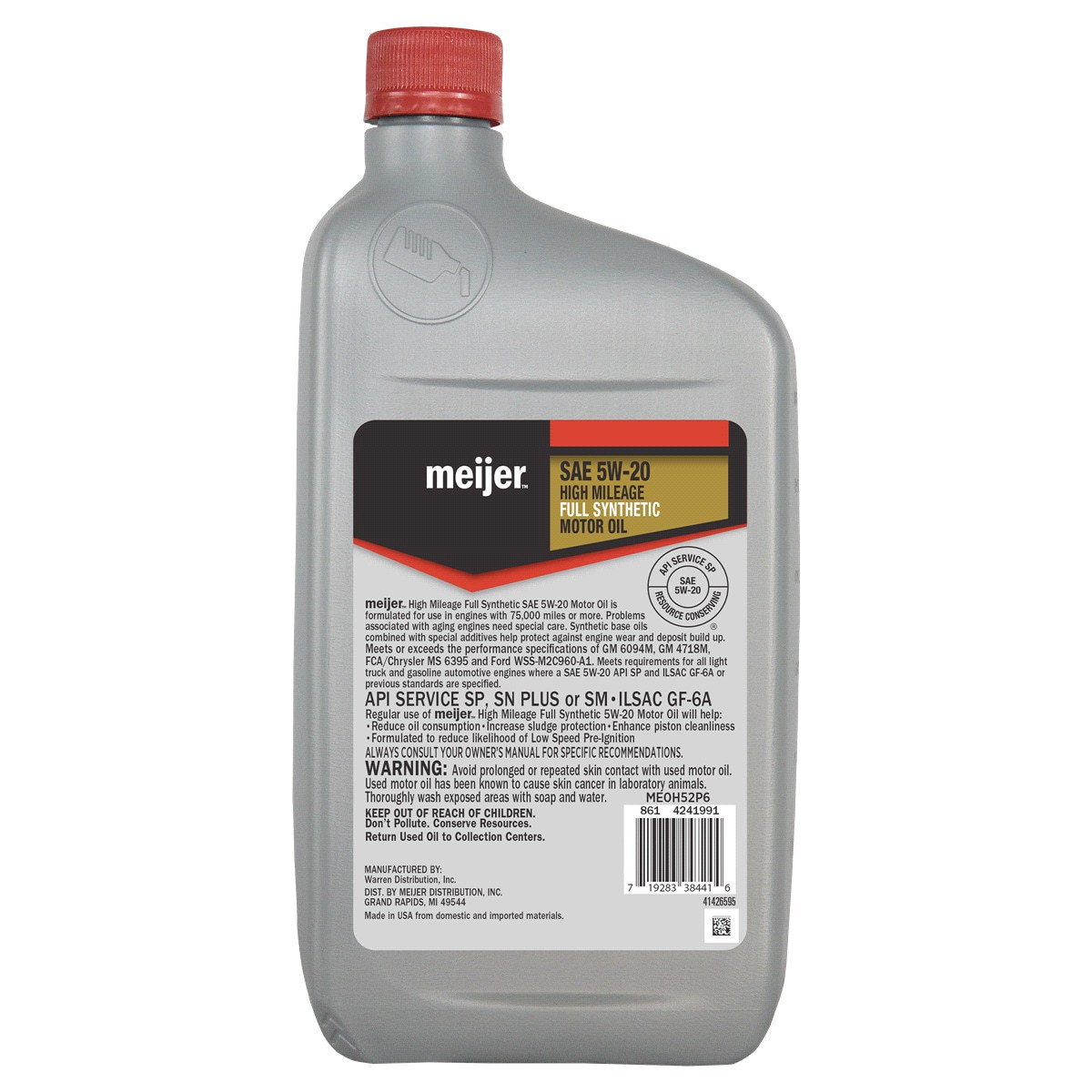 slide 2 of 2, Meijer High Mileage Full Synthetic 5W, 20 qt