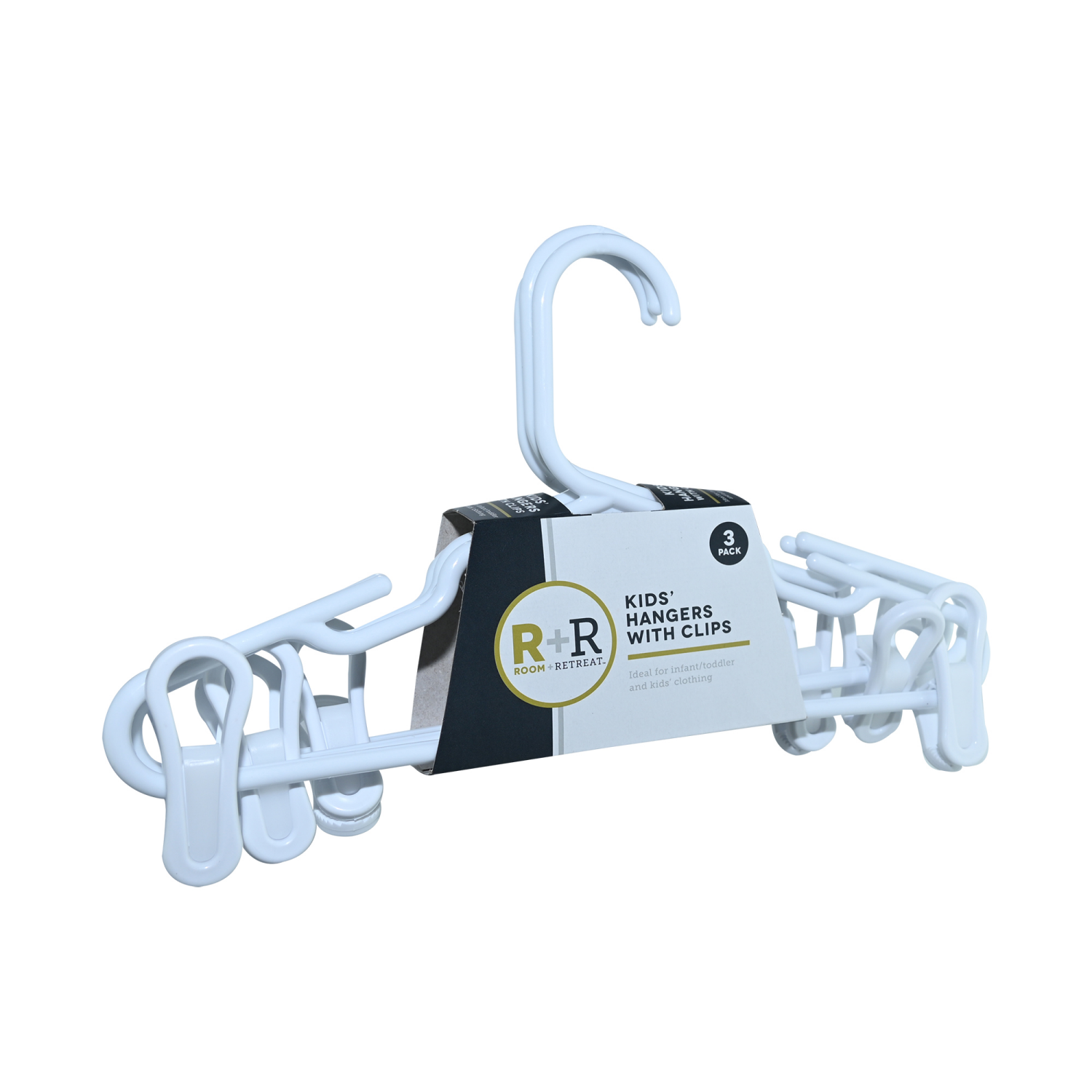 slide 1 of 2, ROOM & RETREAT R+R Kids' Hangers with Clips, White, 3 Count, 3 ct