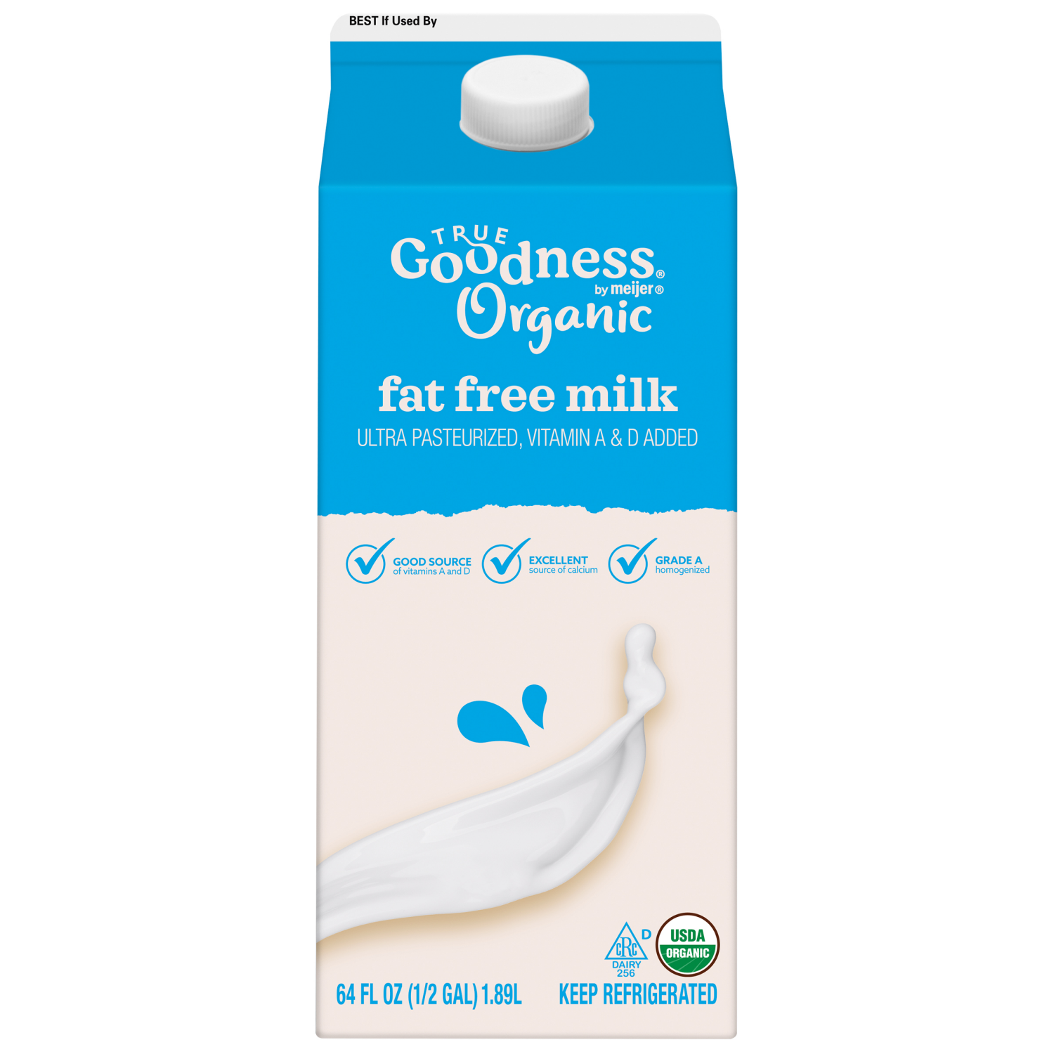 slide 1 of 3, True Goodness Organic Fat Free Milk, 1/2 gal