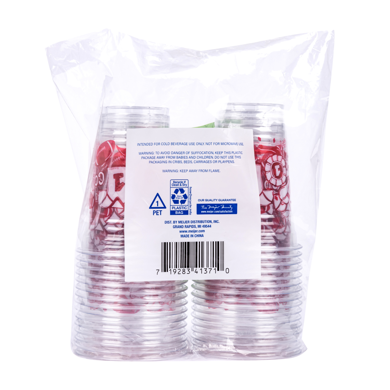 slide 2 of 8, MEIJER PLASTIC CUP FTBALL RED 16OZ 32CT, 16 oz, 32 ct