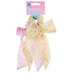 Meijer Corporate Seasonal Mcs Spring 2pc Pink And Yellow Floral Hair Bow Scrunchies