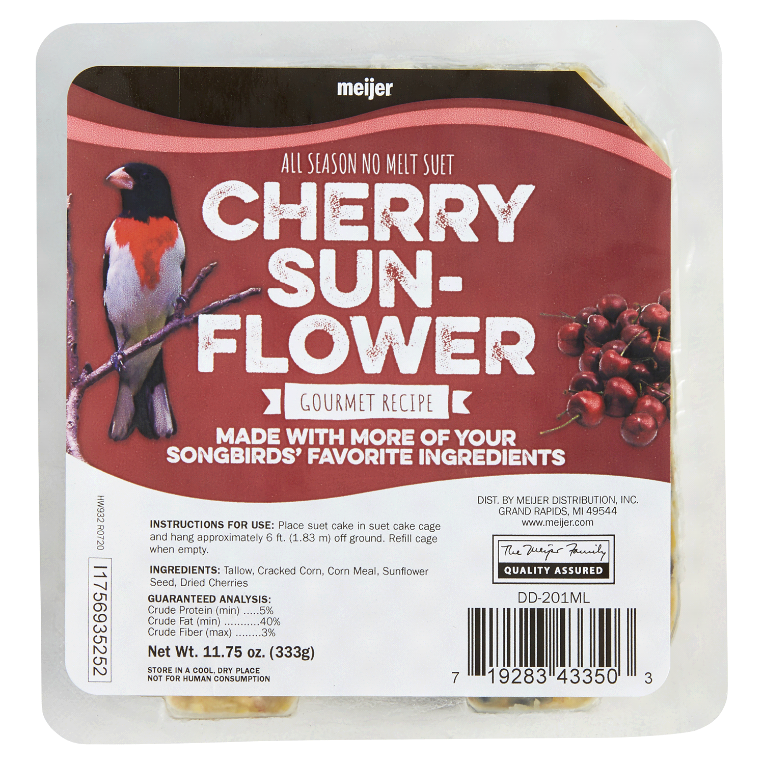 slide 1 of 1, Meijer Premium Suet Cake, Cherry Sunflower, 11.75 Oz, 11.75 oz