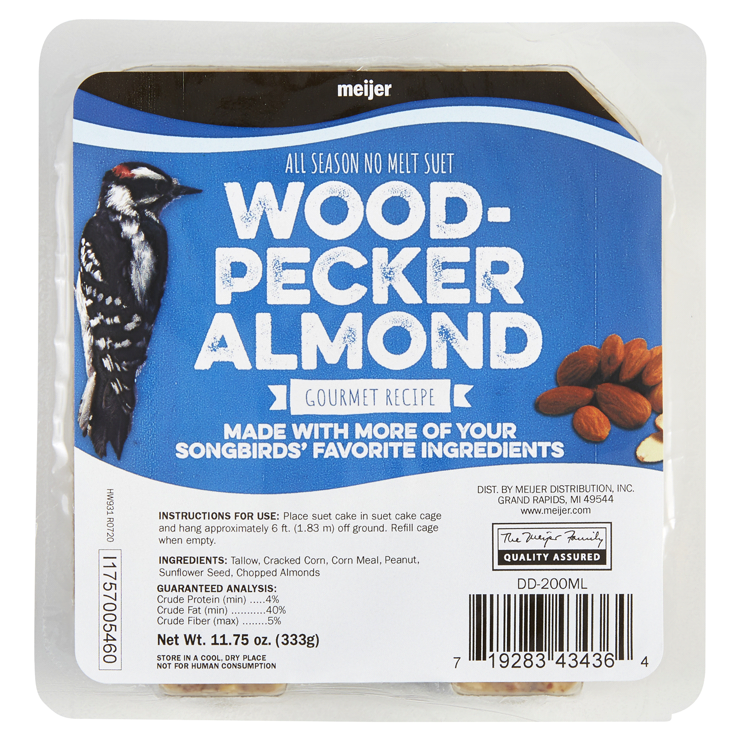 slide 1 of 1, Meijer Premium Suet Cake Woodpecker, Almond, 11.75 oz
