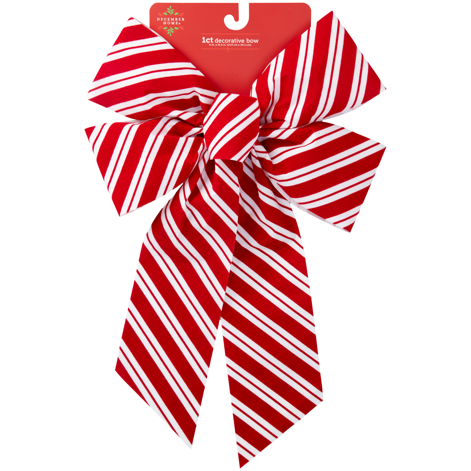 slide 1 of 2, December Home Flocked Bow, Candy Cane Stripe, 11 in x 16 in, 11 x 15.5 