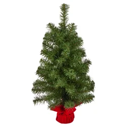 December Home Christmas Pine Tree with Red Velvet Base, 24&#x27;&#x27;