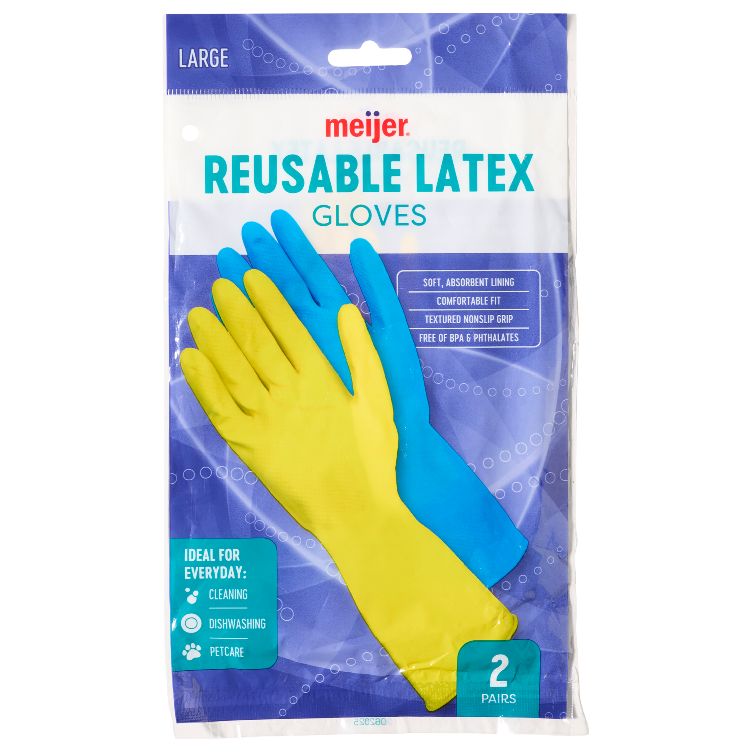 slide 1 of 5, Meijer Reusable Household Latex Gloves Lg 2 pr, 2 ct