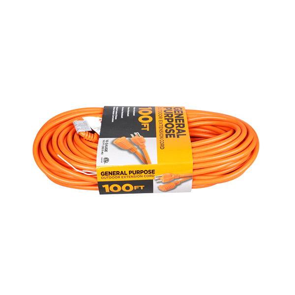 slide 9 of 13, 16/3 SJTWGeneral Purpose Orange Outdoor Extension Cord, 100 ft
