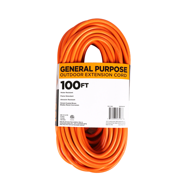 slide 8 of 13, 16/3 SJTWGeneral Purpose Orange Outdoor Extension Cord, 100 ft