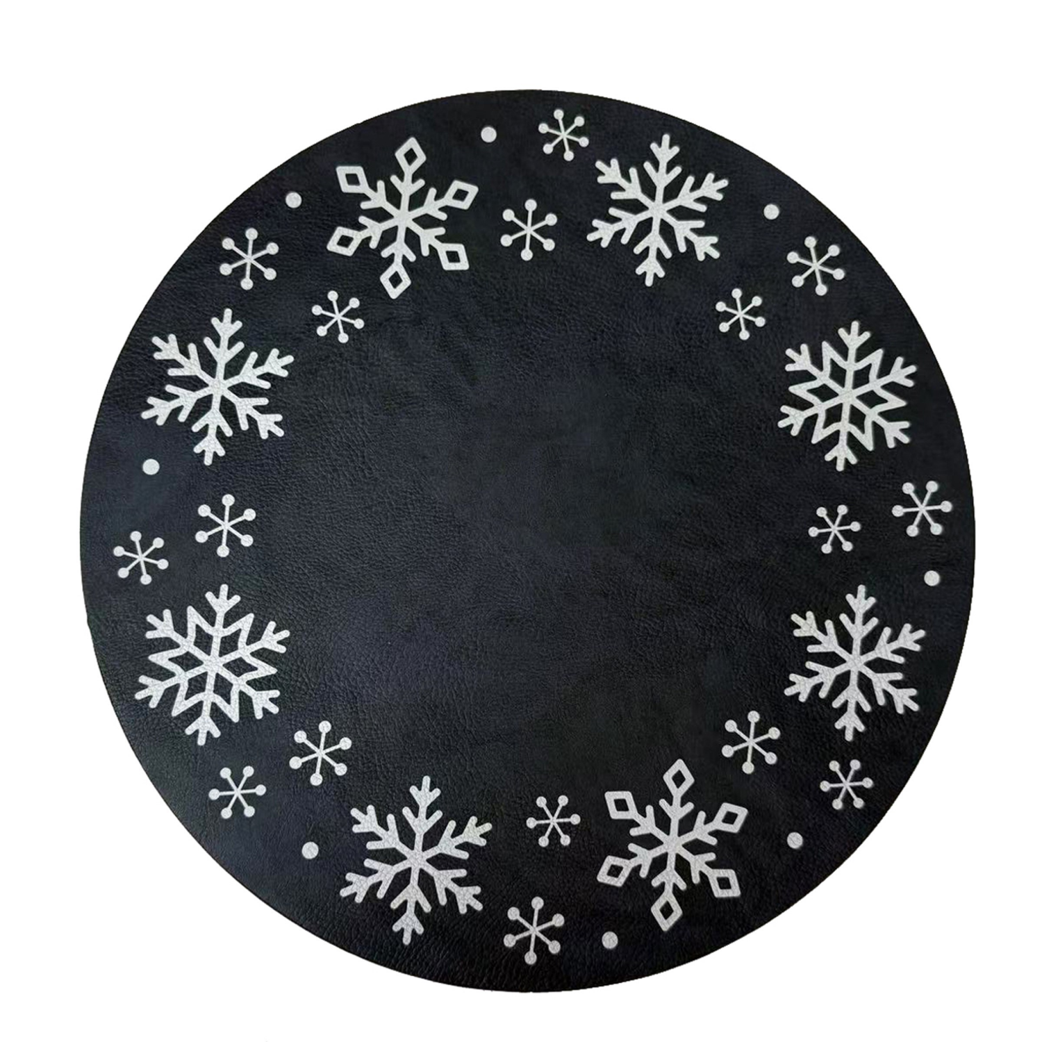 slide 1 of 1, December Home White Snowflake Wreath Faux Leather Placemat, 15 In Round, Navy, 15 in