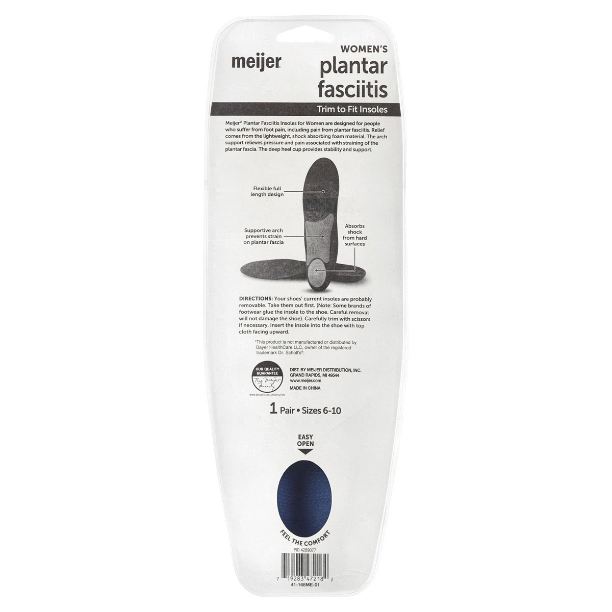 slide 2 of 2, Meijer Women's Plantar Fasciitis Insoles, 1 pr, 1 ct