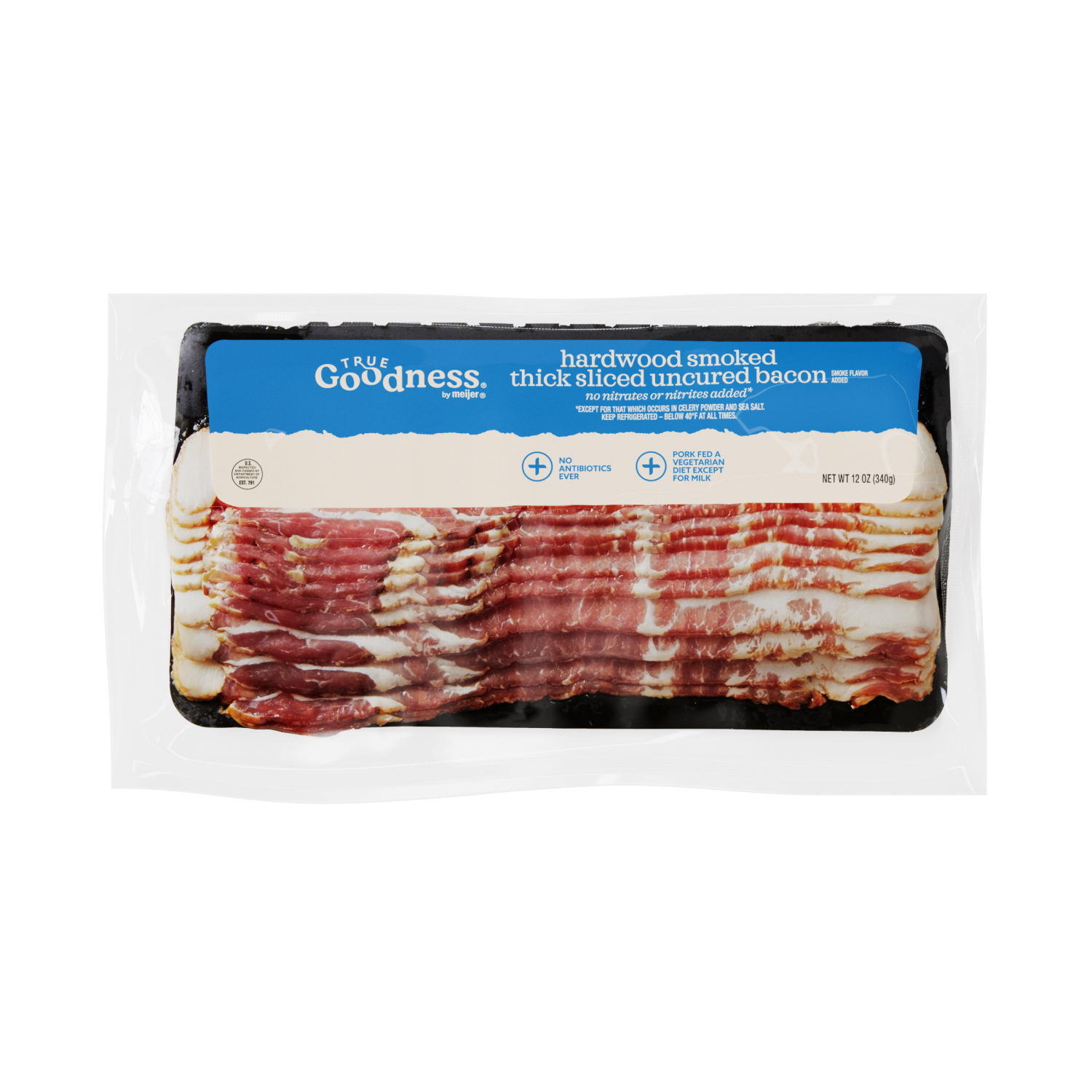 slide 1 of 2, True Goodness Hardwood Smoked Thick Cut Bacon ABF 12 oz, 12 oz