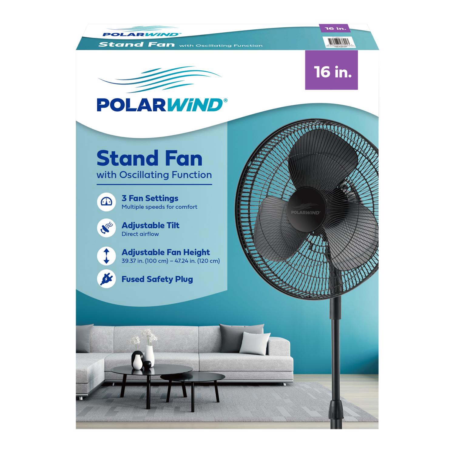 slide 1 of 5, Stand Fan 3 Speed Black, 16 In, 16 in