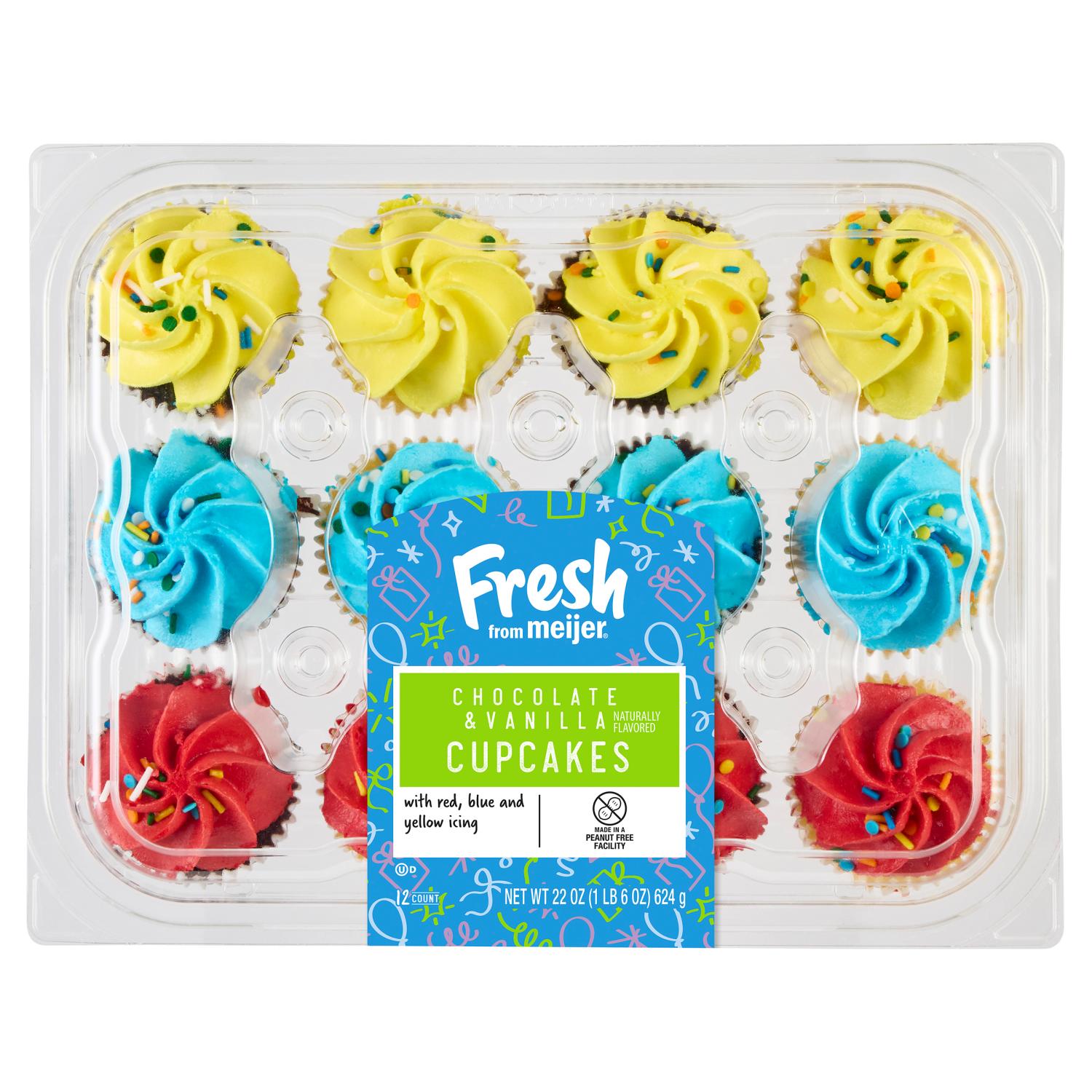 slide 1 of 4, Fresh from Meijer Assorted Cupcakes, 12 ct, Primary Colors, 12 ct