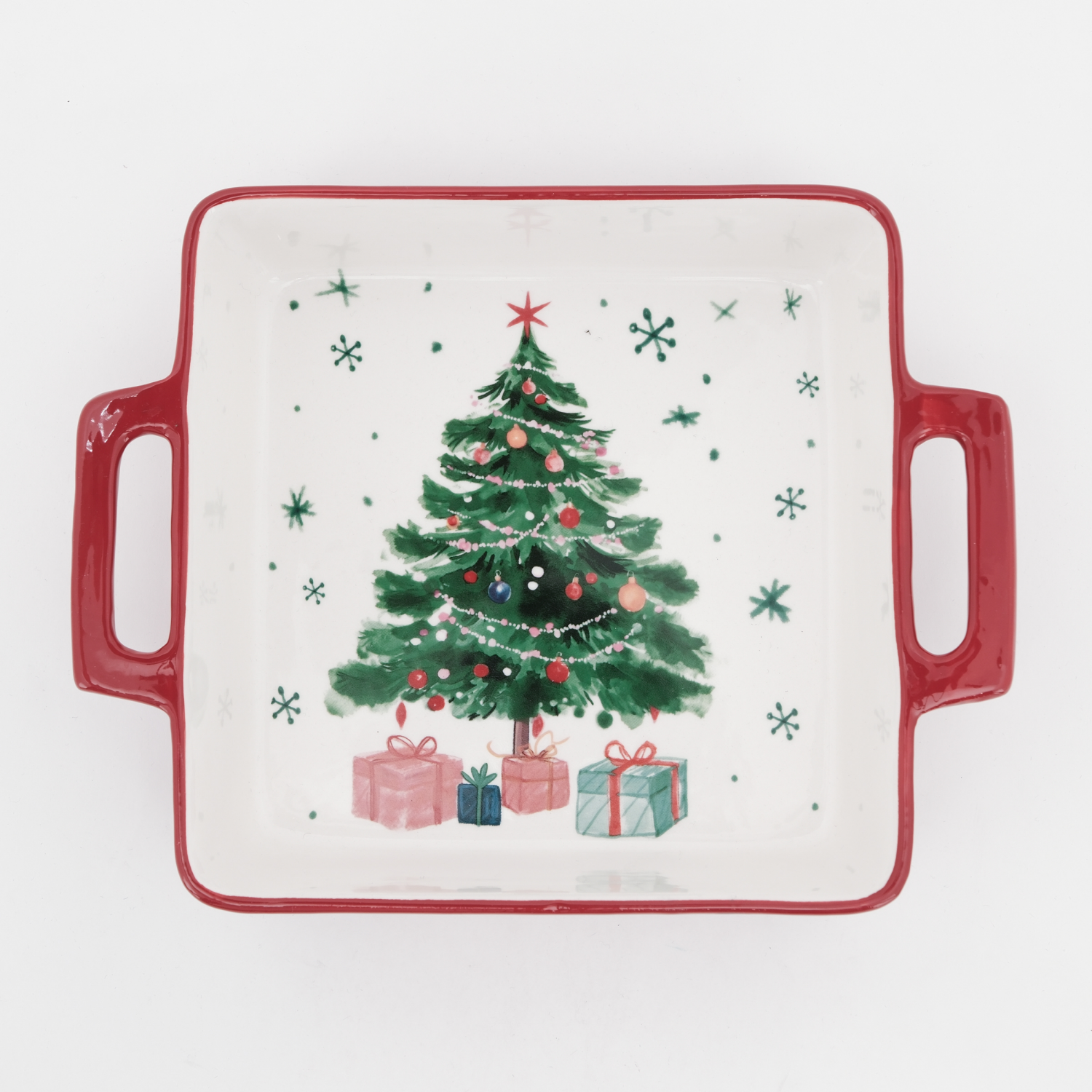 slide 1 of 3, December Home DH STONEWARE HANDLED BAKING DISH TREE, 2.68 inh