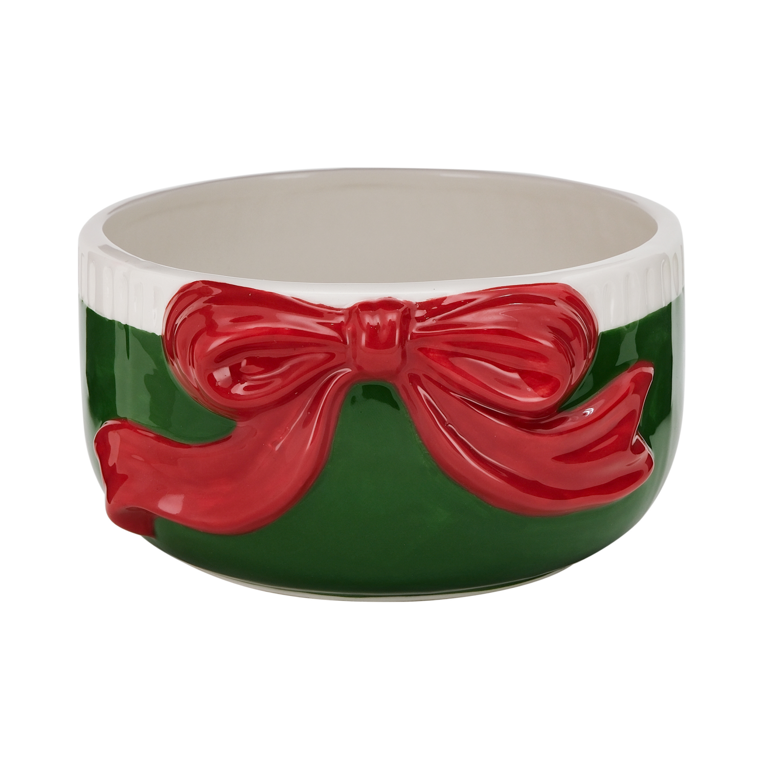 slide 1 of 4, December Home DH EARTHENWARE CANDY BOWL BOW, 3.7 in