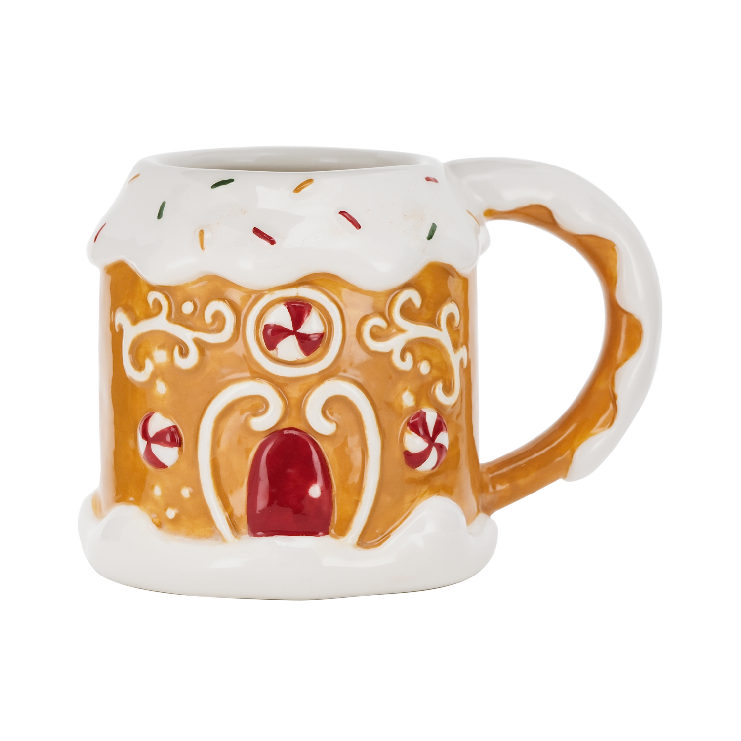 slide 1 of 4, December Home DH EARTHENWARE MUG GINGERBREAD HOUSE, 3.8 inh