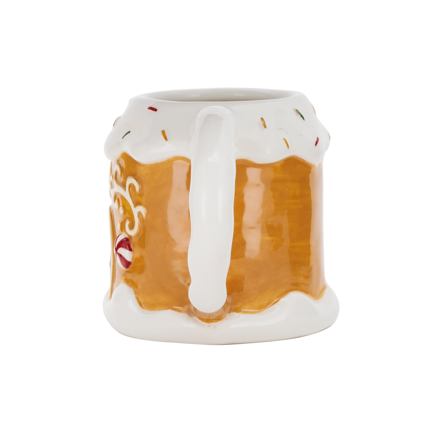 slide 4 of 4, December Home DH EARTHENWARE MUG GINGERBREAD HOUSE, 3.8 inh