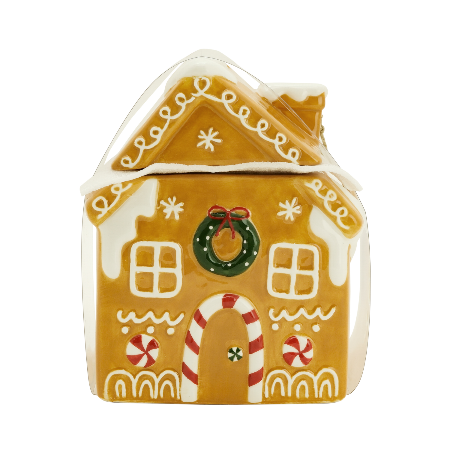 slide 1 of 5, December Home DH EARTHENWARE COOKIE JAR GINGERBREAD, 8.1 inh
