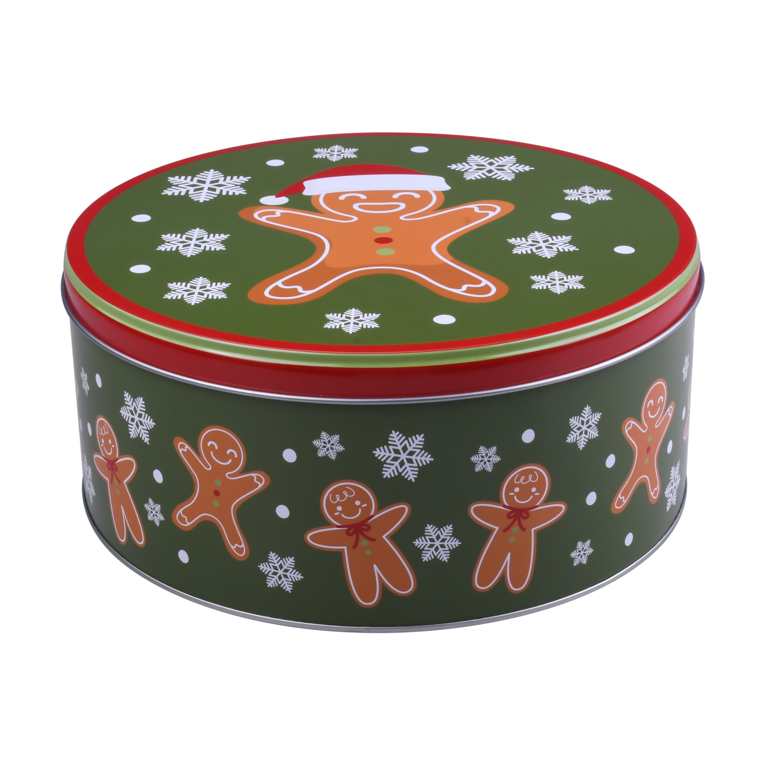 slide 1 of 3, December Home DH ROUND FOOD TIN 7.5" GINGERBREAD, 7.5 x 3.25 in