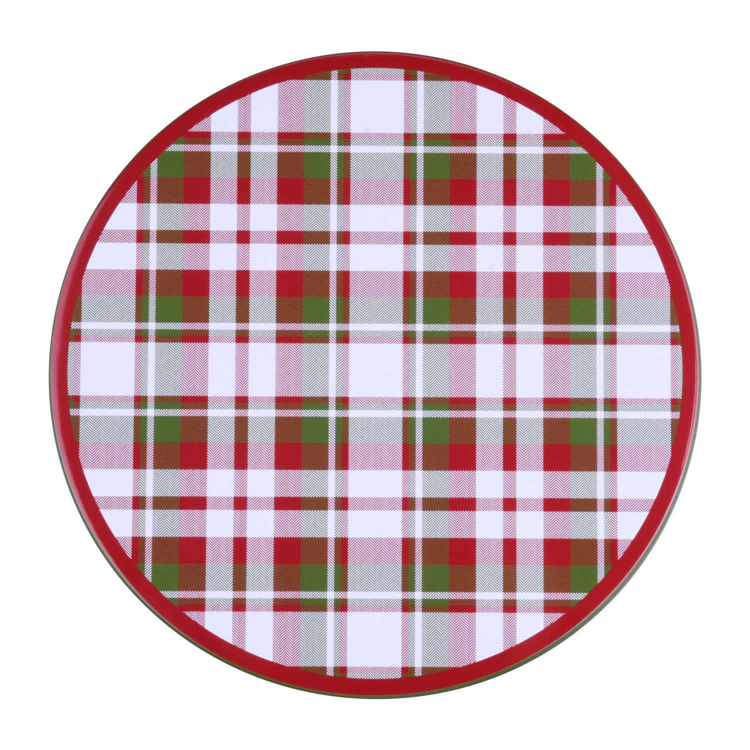 slide 3 of 3, December Home DH ROUND FOOD TIN 7.5" PLAID, 7.5 x 3.25 in