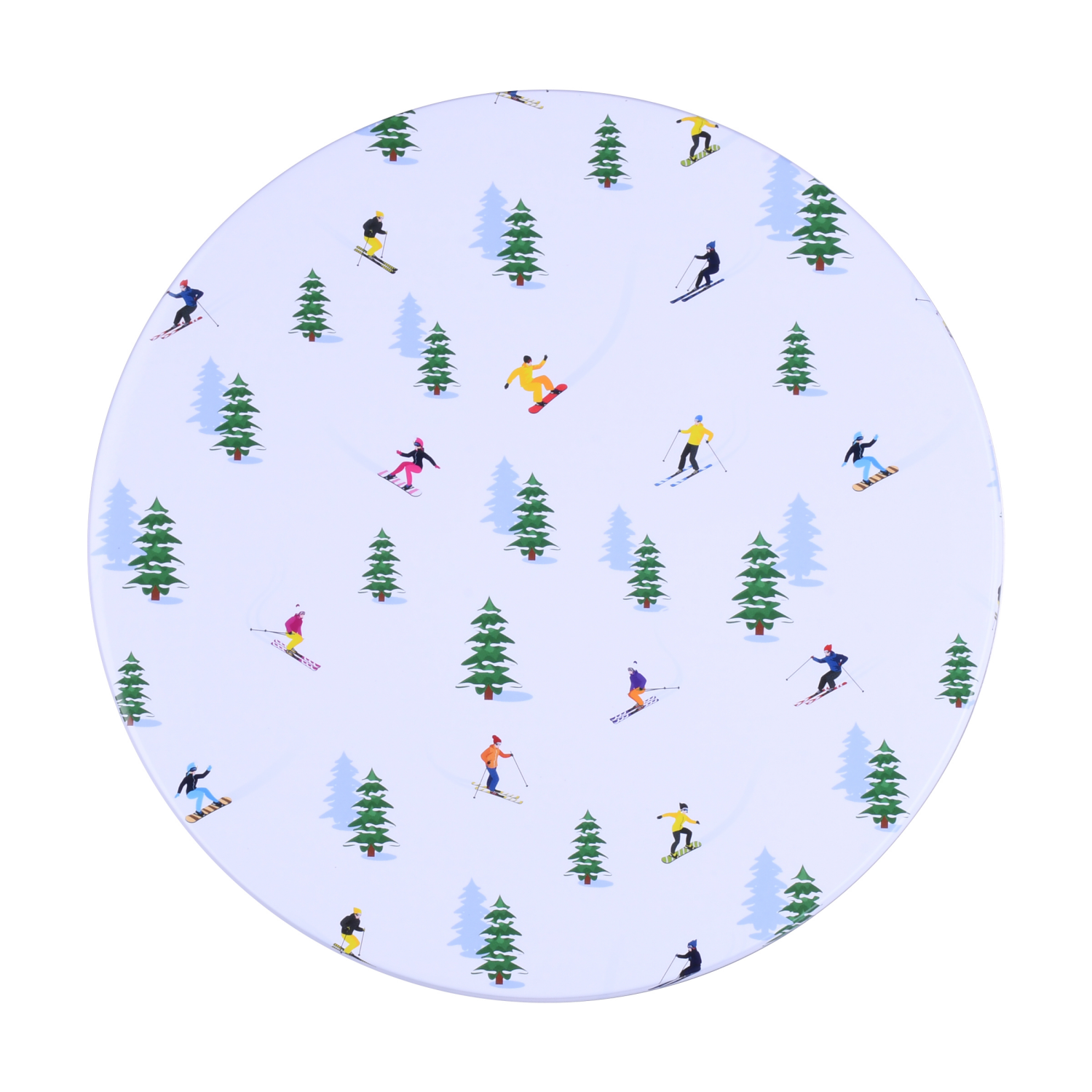 slide 3 of 3, December Home DH ROUND FOOD TIN 7.5" SKI MOUNTAIN, 7.5 x 3.25 in