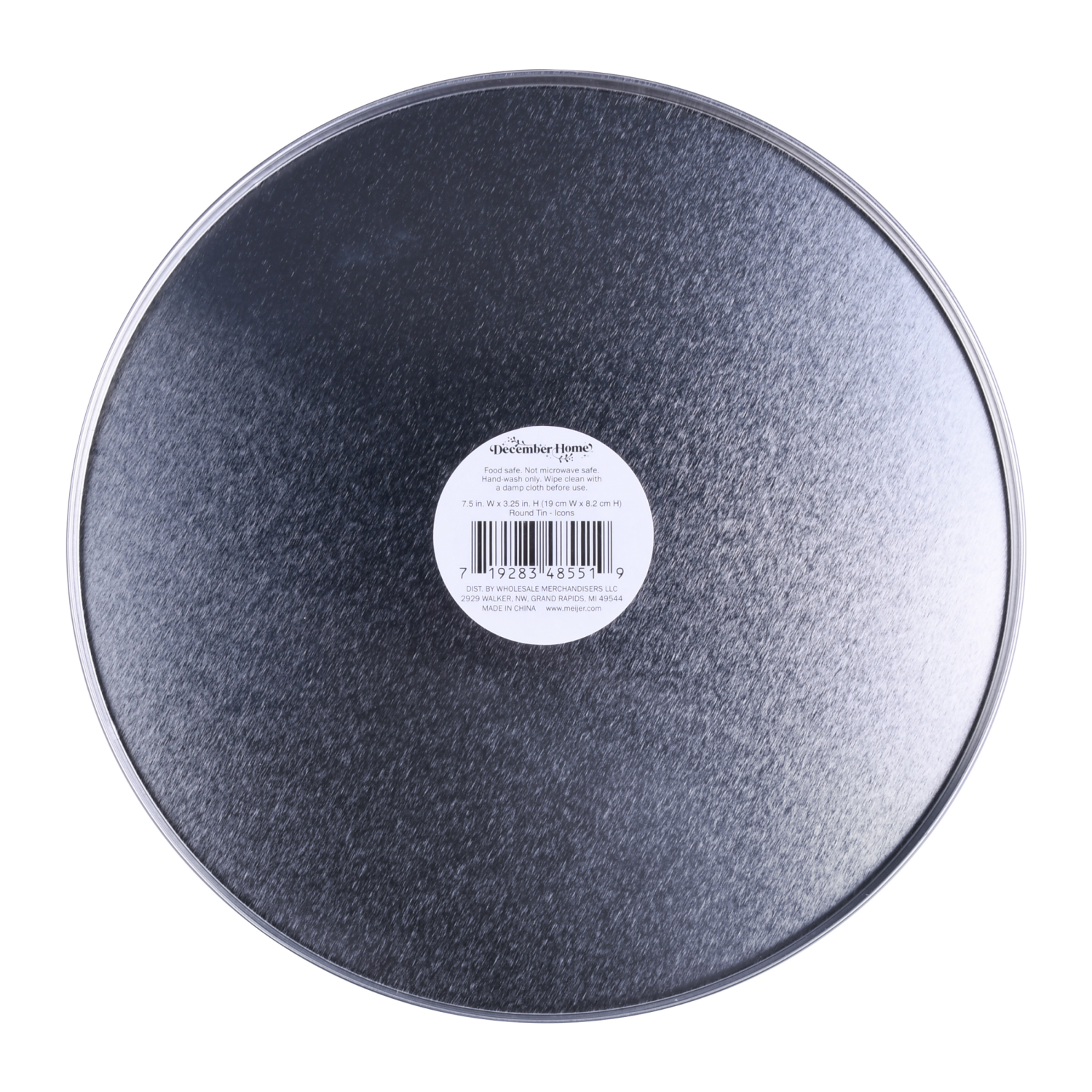 slide 2 of 3, December Home DH ROUND FOOD TIN 7.5" BOW ICONS, 7.5 x 3.25 in