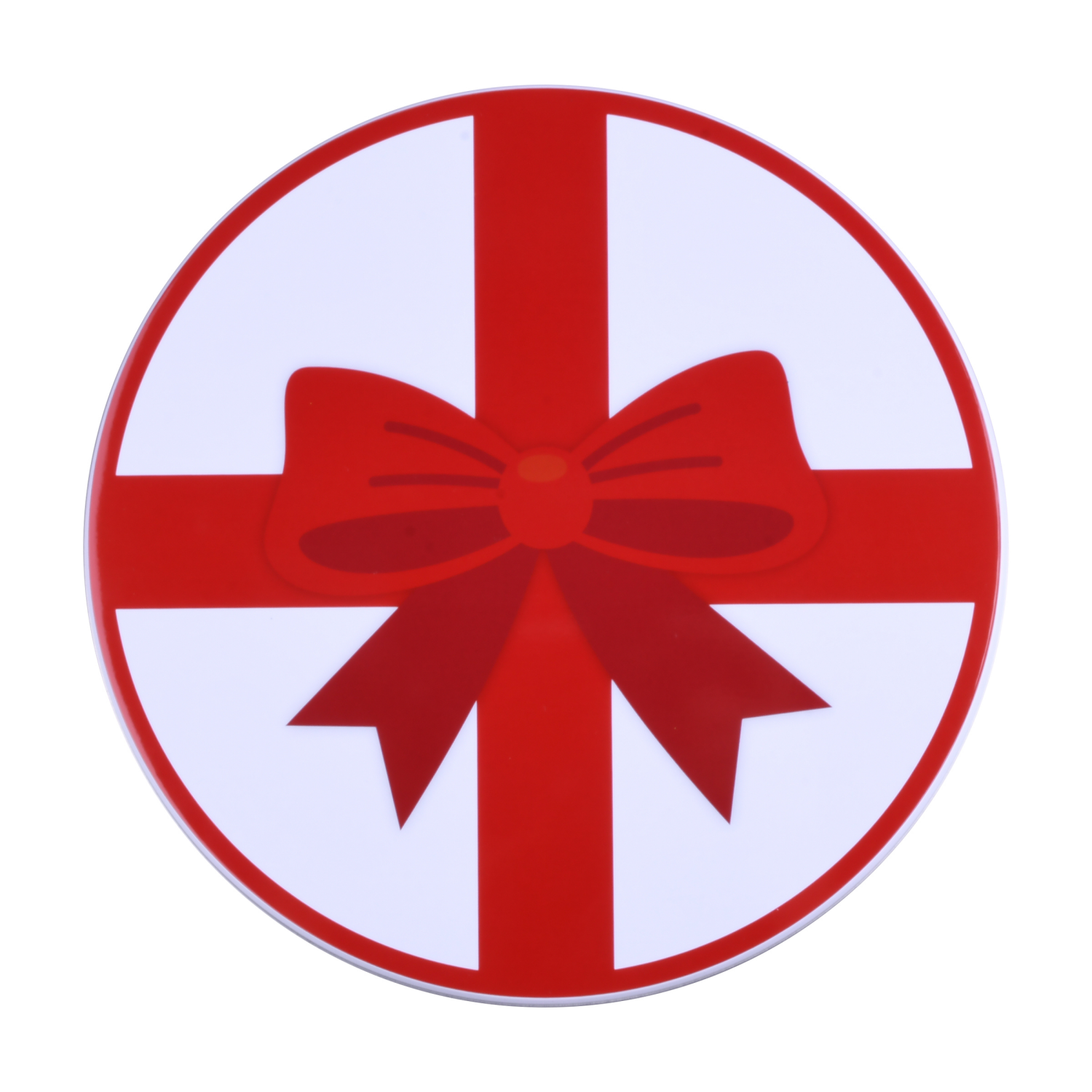 slide 3 of 3, December Home DH ROUND FOOD TIN 7.5" BOW ICONS, 7.5 x 3.25 in