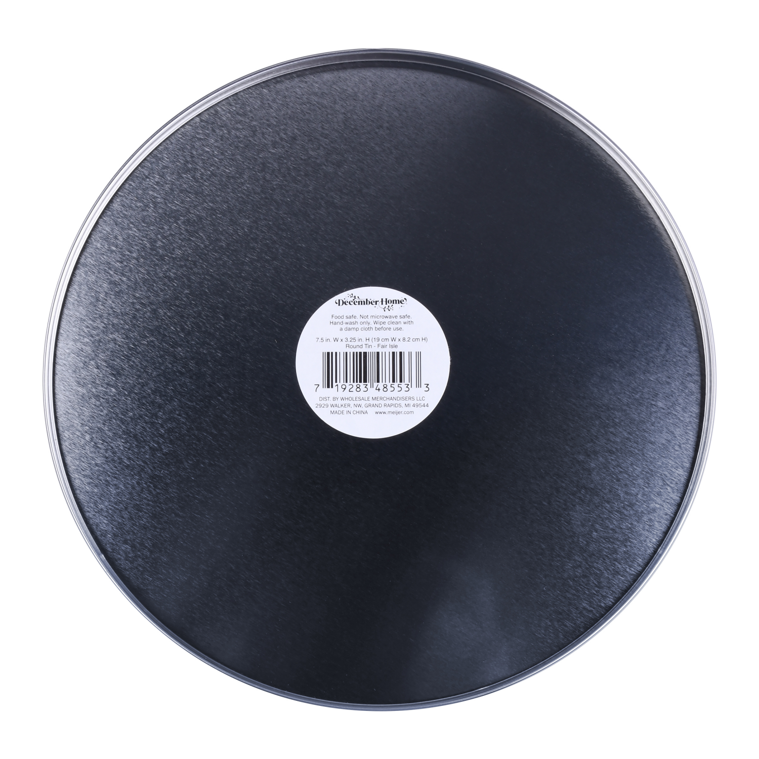 slide 2 of 3, December Home DH ROUND FOOD TIN 7.5" FAIR AISLE, 7.5 x 3.25 in