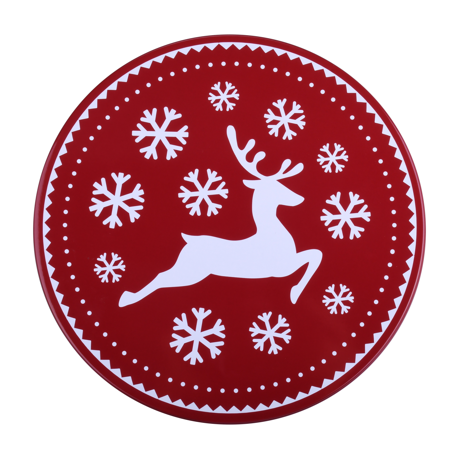 slide 3 of 3, December Home DH ROUND FOOD TIN 7.5" FAIR AISLE, 7.5 x 3.25 in