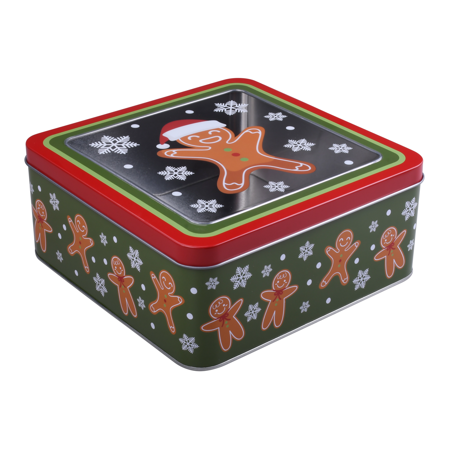 slide 3 of 4, December Home DH SQUARE FOOD TIN 7.5" GINGERBREAD, 7.5 x 3.25 in