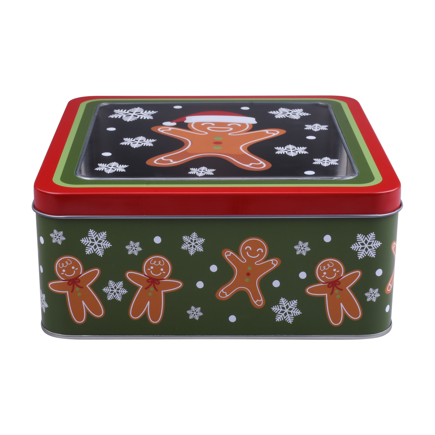 slide 1 of 4, December Home DH SQUARE FOOD TIN 7.5" GINGERBREAD, 7.5 x 3.25 in