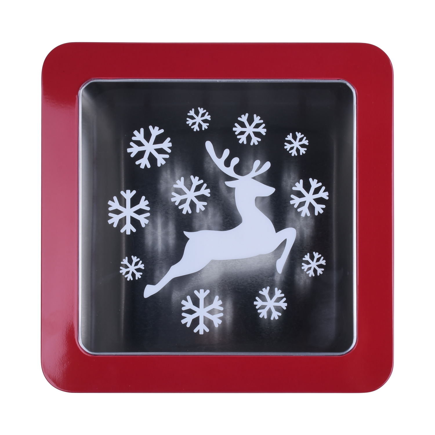 slide 4 of 4, December Home DH SQUARE FOOD TIN 7.5" BOW FAIR AISLE, 7.5 x 3.25 in